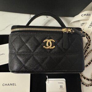 Authentic Chanel 25C Caviar Vanity with Chain NIB